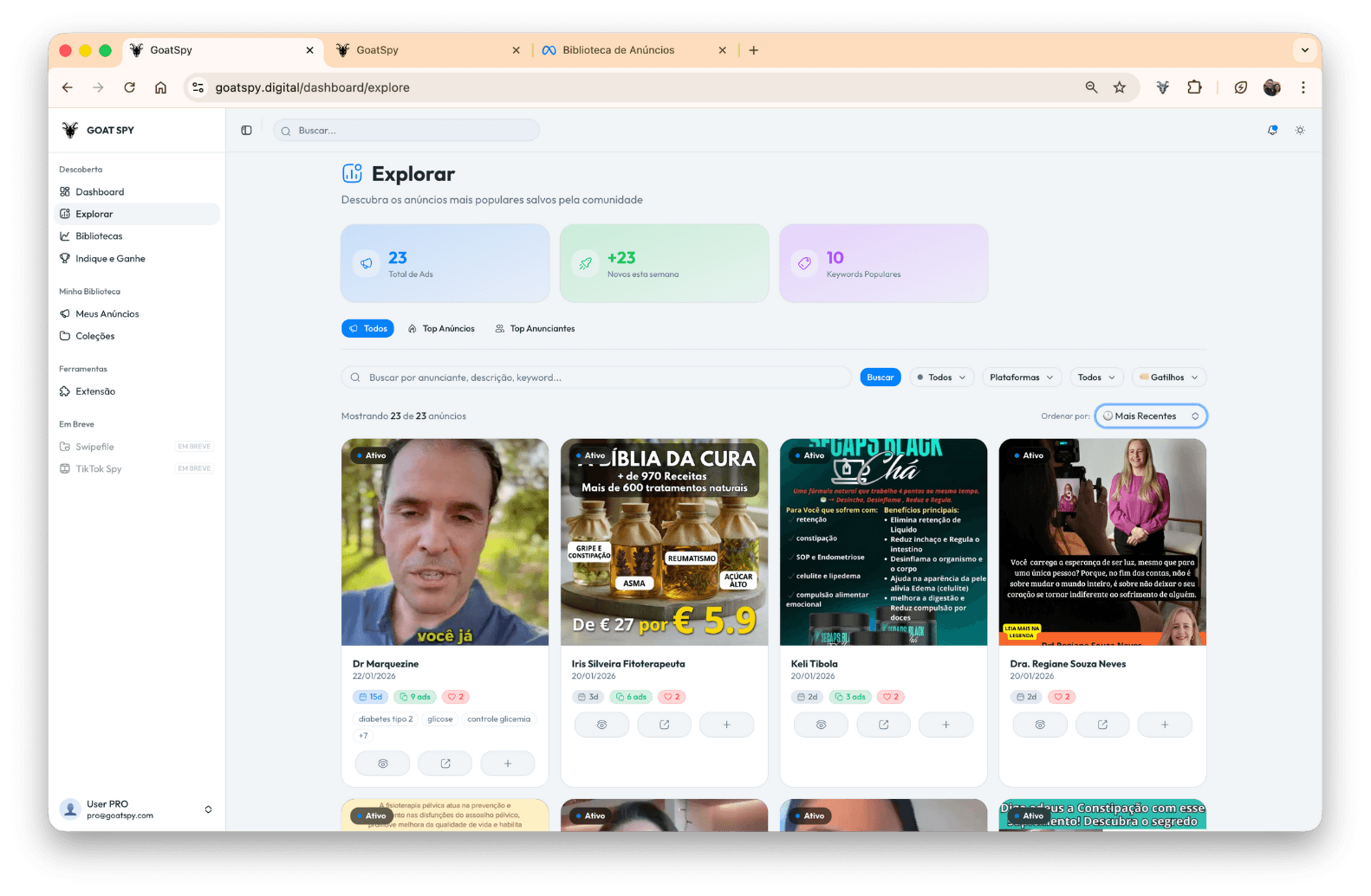 Feed da comunidade com anúncios em alta